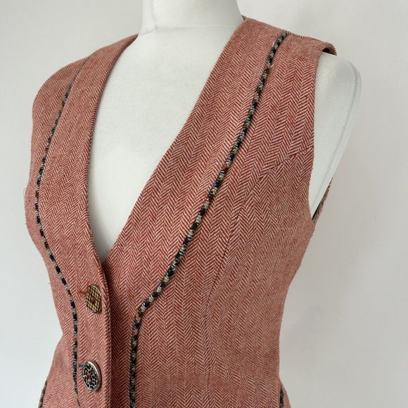 Joe Browns Waistcoat Size 12 Red Herringbone Corset Back Lined Wool Content - Picture 3 of 10